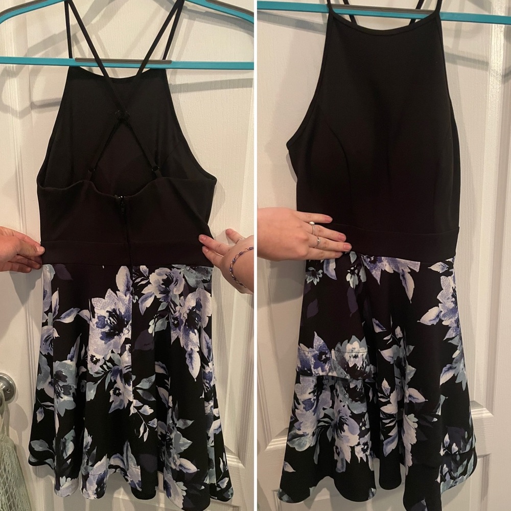 High Neck black and floral homecoming dress